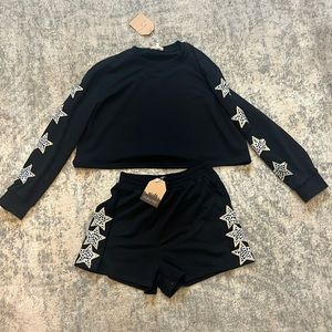 Black & White Rhinestone Star sweater and short set. NWT.
